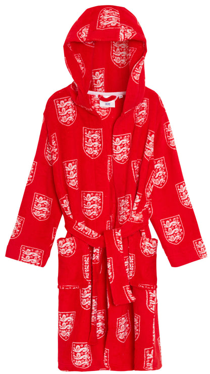 Kids Official England Football Club Pyjamas + Hooded Dressing Gown 3 Piece Nightwear Set