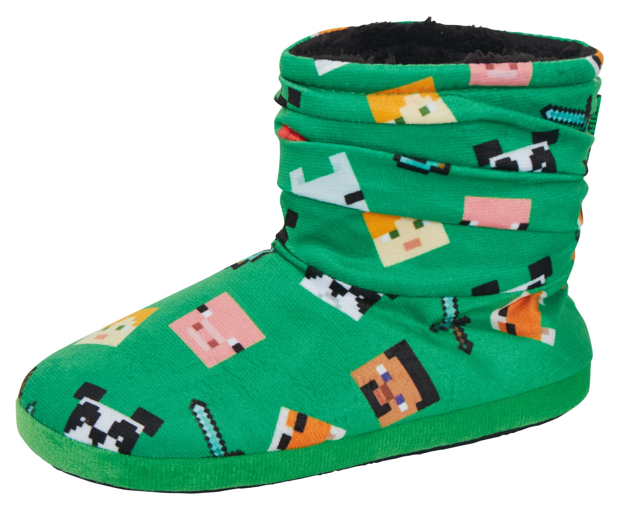 Minecraft Slipper Boots Kids Slouch Gamer Fleece Slippers Girls Boys House Shoes