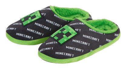 Boys Minecraft Slippers Kids Creeper Gaming Open Back Mules Slip On House Shoes