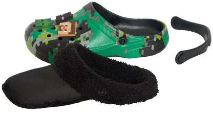 Minecraft Clogs With Removable Fur Fleece Lining + 6 Character Charms All Seasons Minecraft Slippers House Shoes
