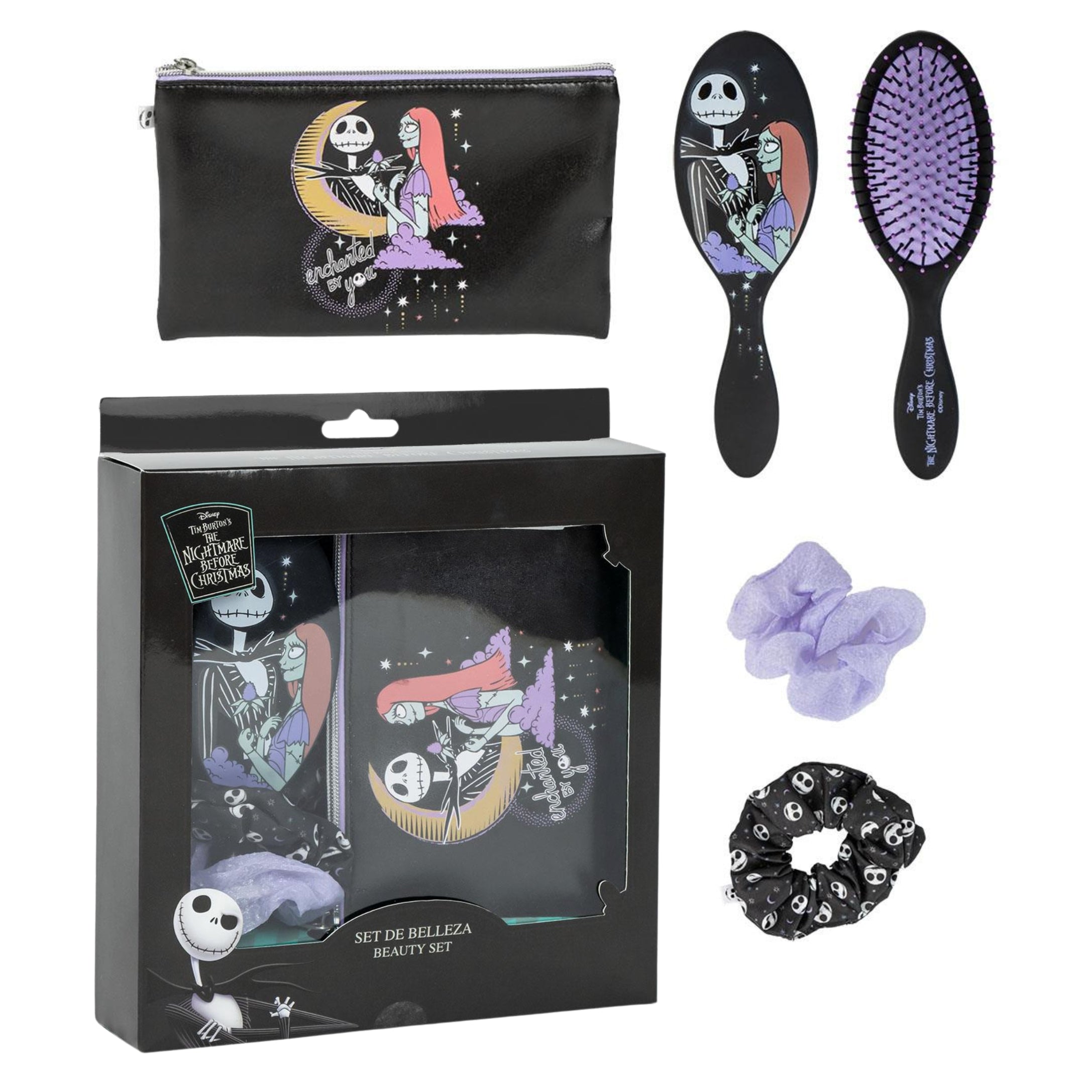 The Nightmare Before Christmas Hairbrush + Cosmetic Bag Gift Set 2 Scrunchies