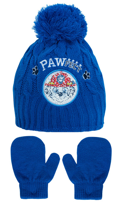 Boys Paw Patrol Reversible Knitted Bobble Hat + Mittens Winter Chase Marshall