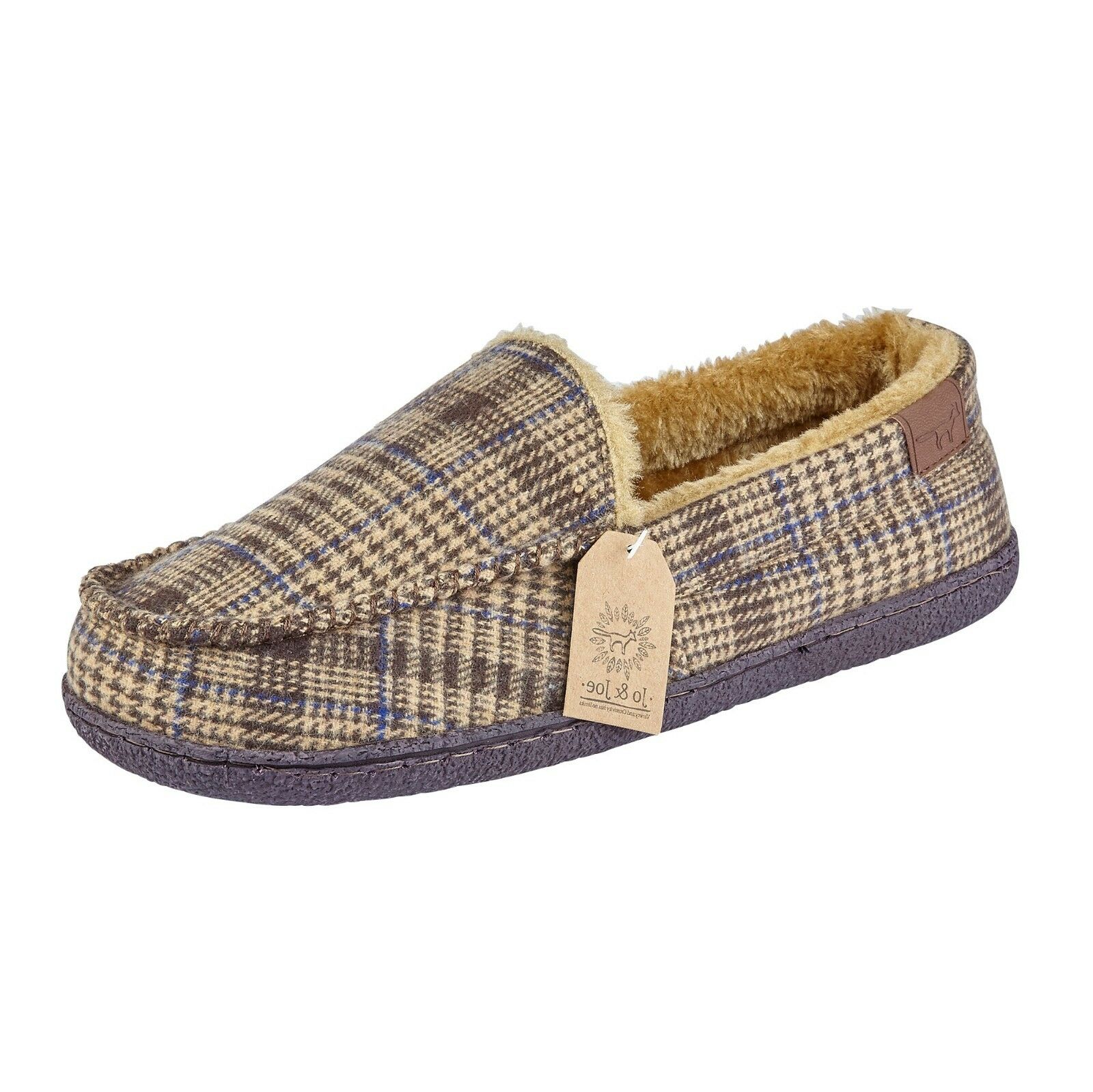 Mens Moccasins Slippers Faux Fur Lined Indoor House Shoes Lightweight Anti Skid