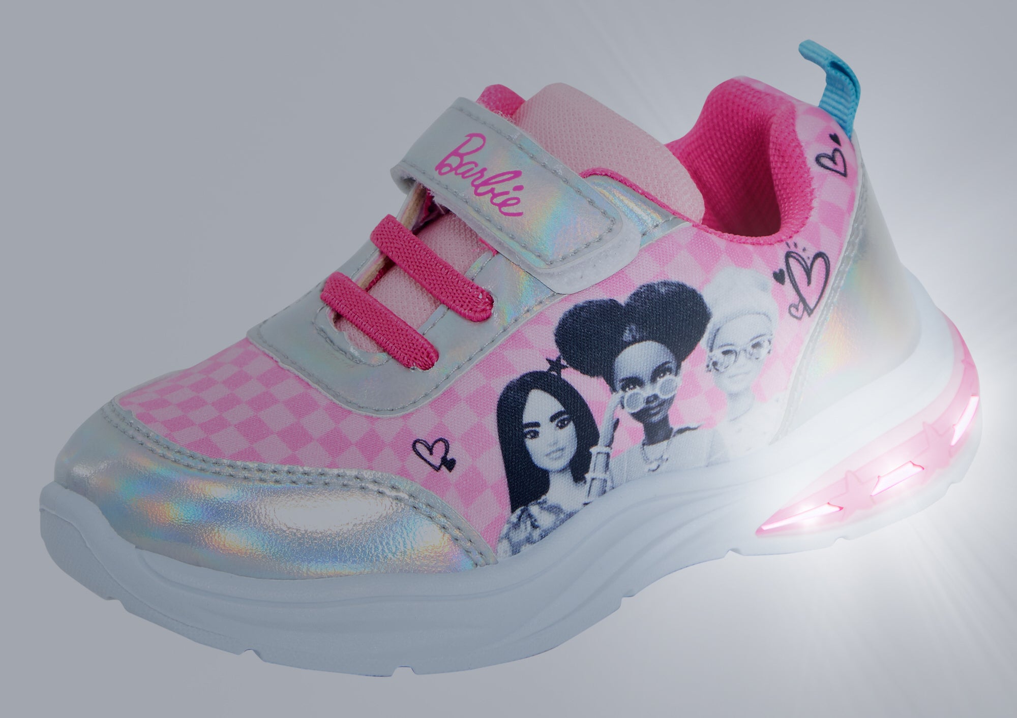 Girls Barbie Light Up Trainers Kids Fashion Doll Easy Touch Fasten Sports Shoes