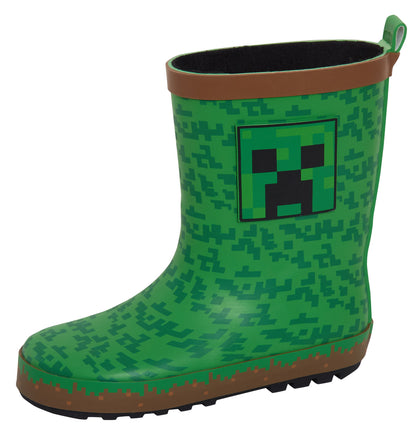 Boys Minecraft Rubber Wellingtons Kids Gamer Wellington Boots Rain Wellies Wellys