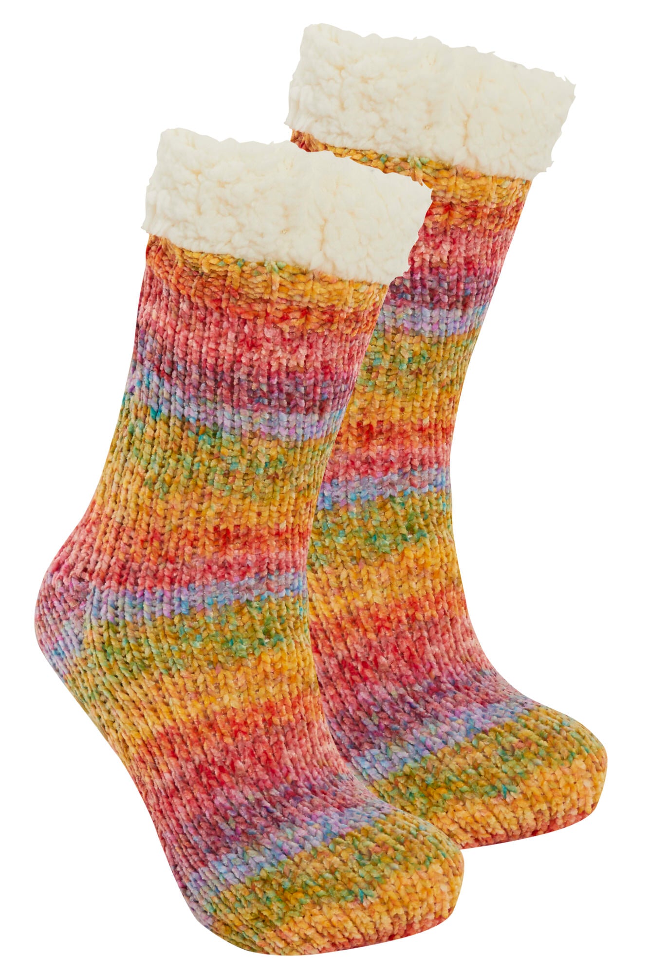 Womens Girls Teens Rainbow Slipper Socks Warm Fleece Lined Xmas Gripper Sock