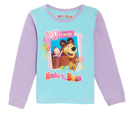 Girls Masha And The Bear Pyjamas Kids Character Full Length Pjs Set Nightwear