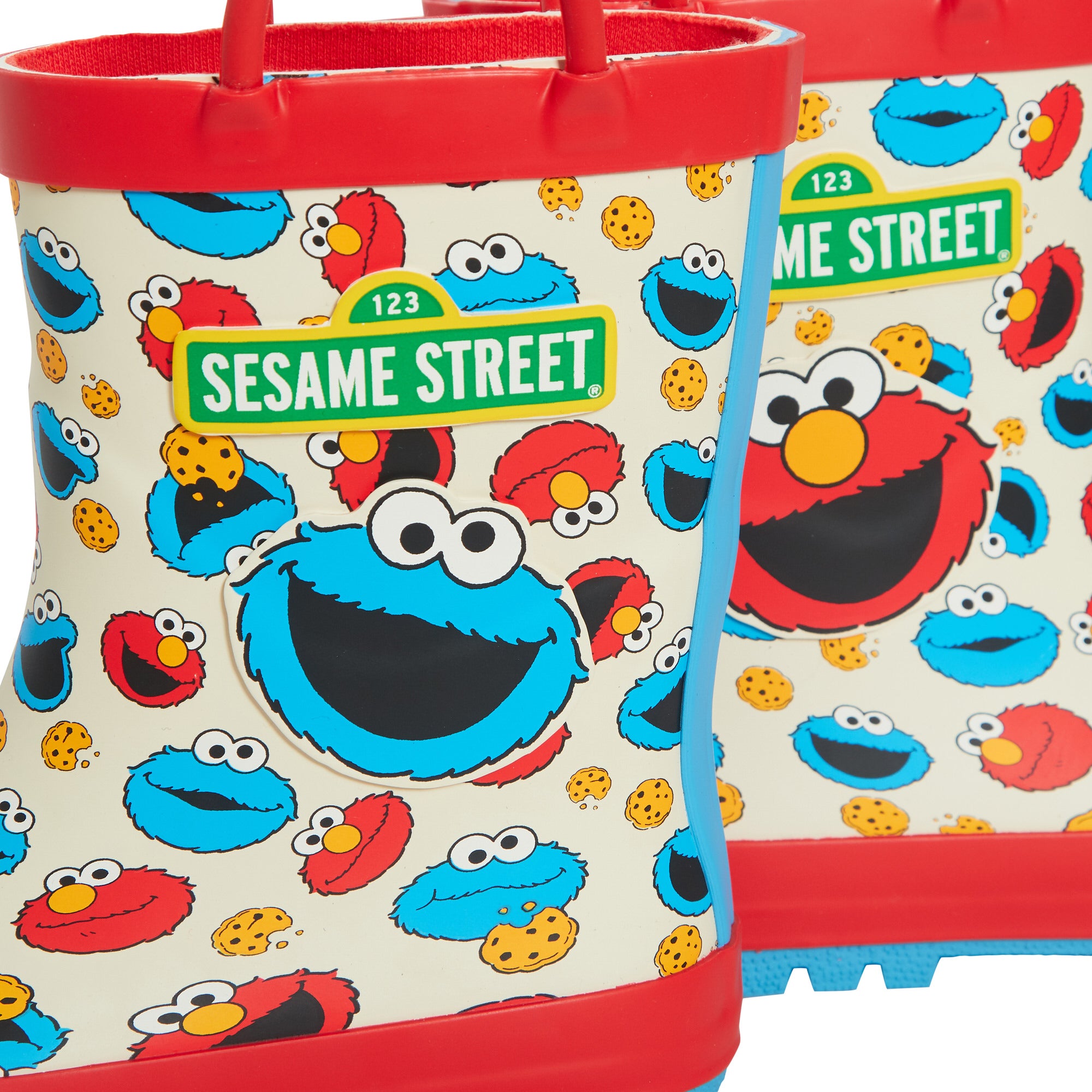 Kids Sesame Street Wellington Boots Pull On Handles Elmo Cookie Monster Wellies