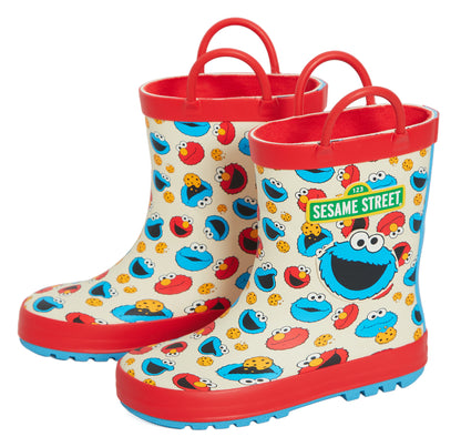 Kids Sesame Street Wellington Boots Pull On Handles Elmo Cookie Monster Wellies