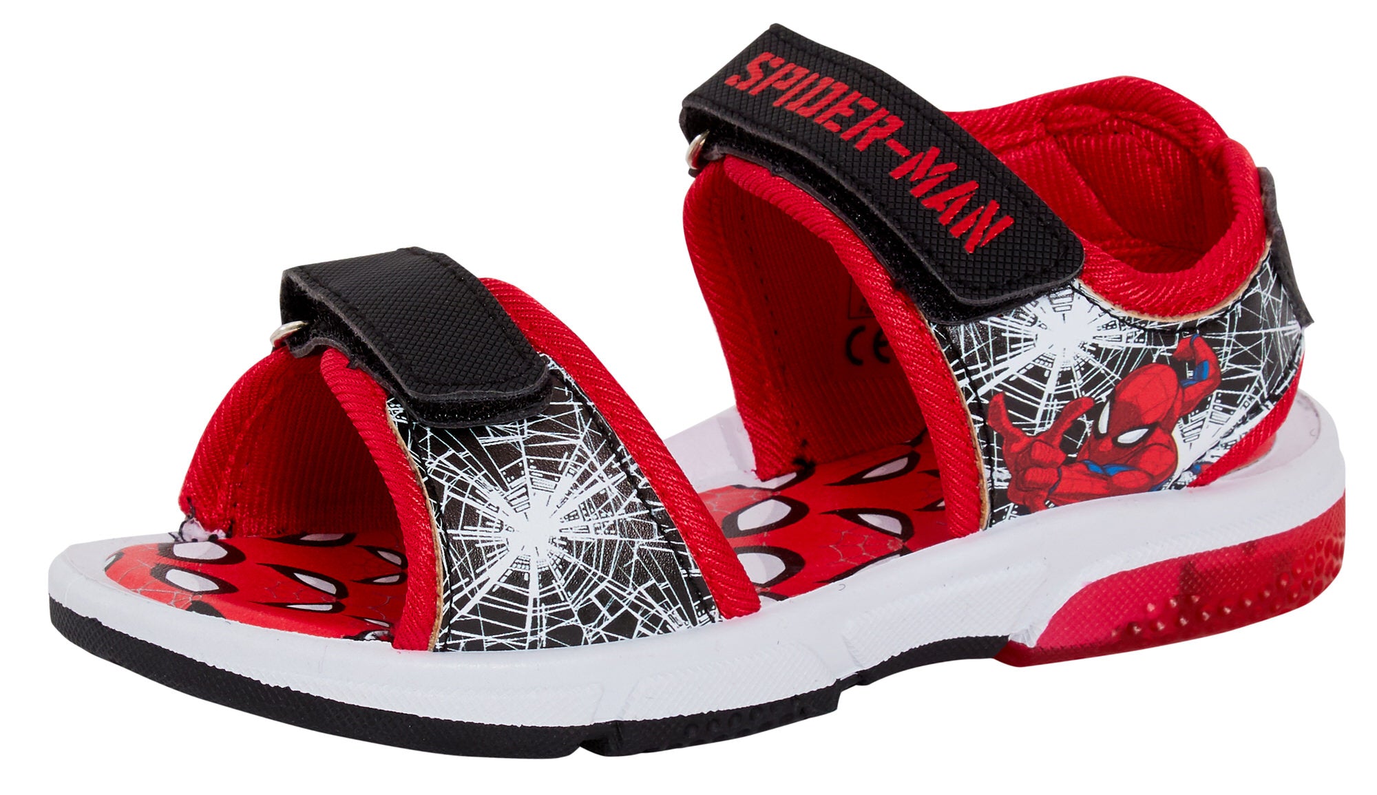 Spiderman Light Up Sports Sandals For Boys Marvel Open Toe Easy Fasten Shoes