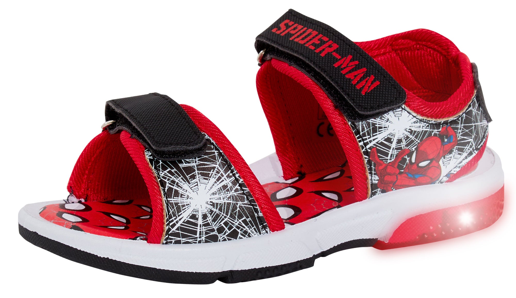Spiderman Light Up Sports Sandals For Boys Marvel Open Toe Easy Fasten Shoes