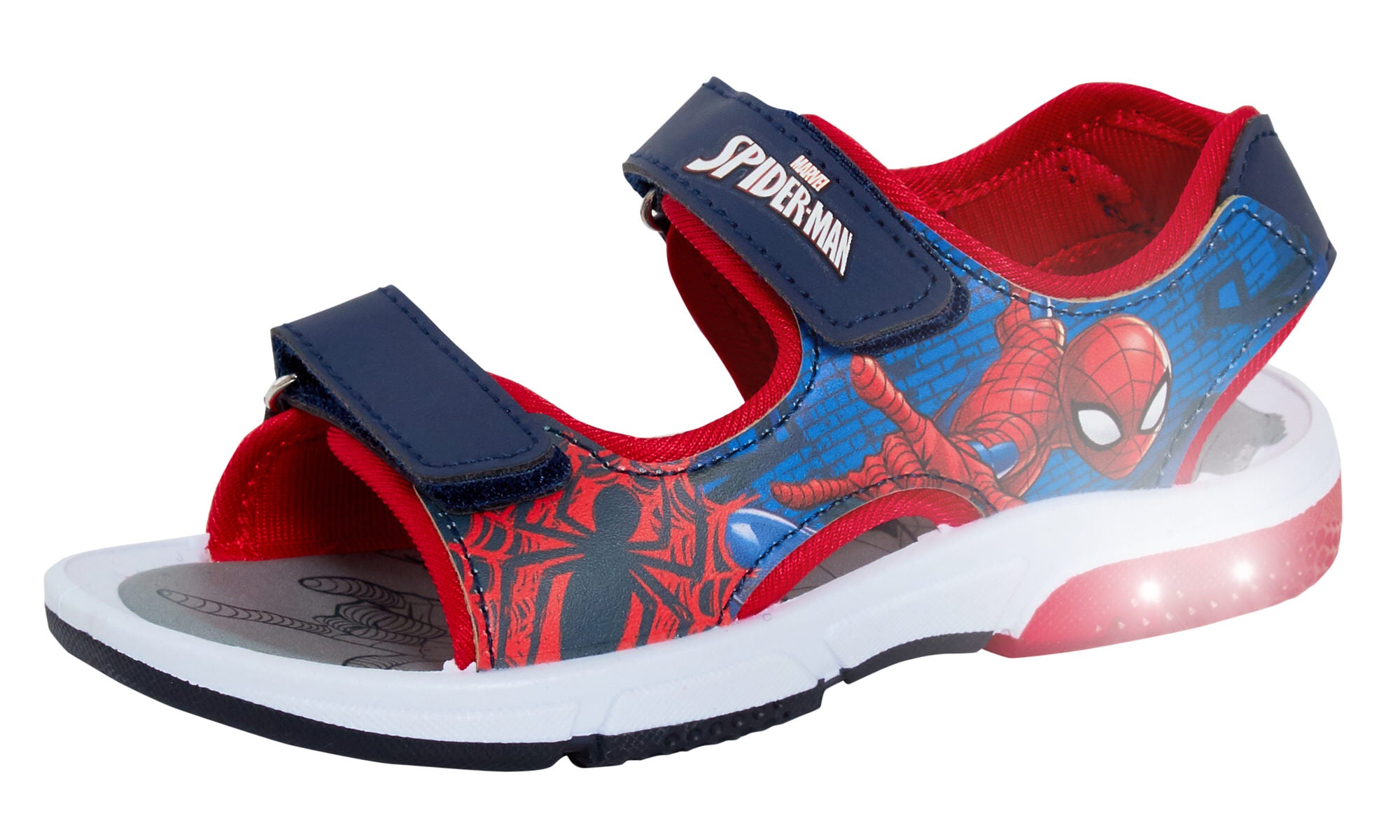 Spiderman Light Up Sports Sandals For Boys Marvel Open Toe Easy Fasten Shoes