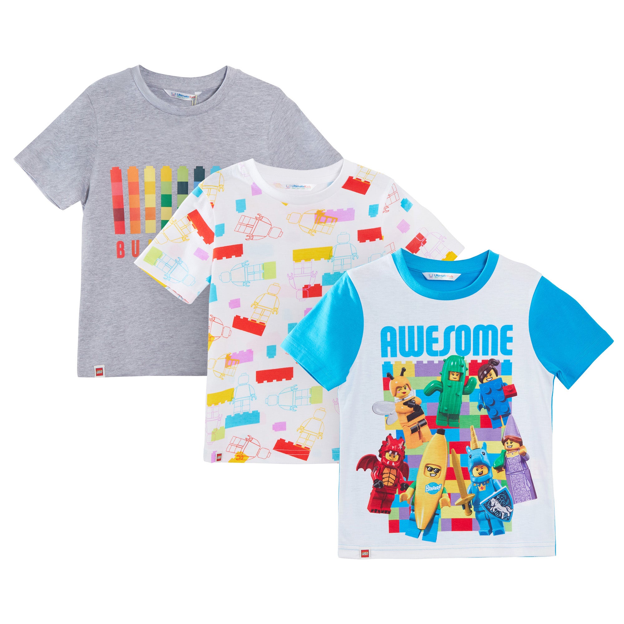 Kids 3 Pack Lego T-Shirts Boys Girls Official Lego Multipack Tops Summer Tees