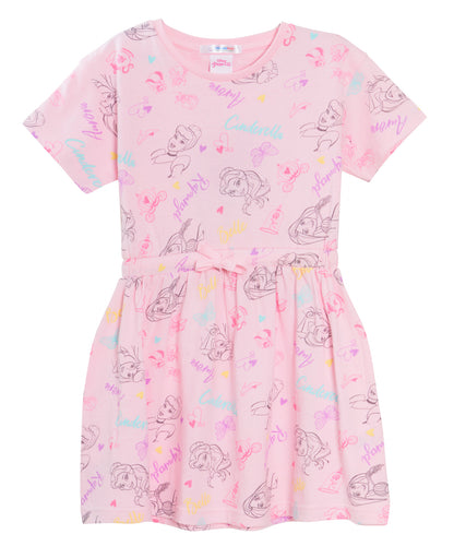 Disney Princess Dress Girls Sundress Short Sleeved Cotton T-Shirt Tunic Dress