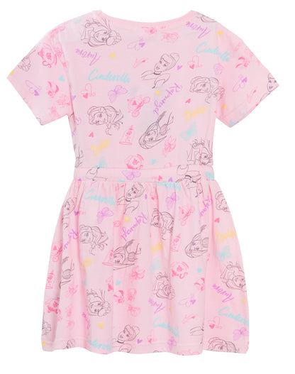 Disney Princess Dress Girls Sundress Short Sleeved Cotton T-Shirt Tunic Dress