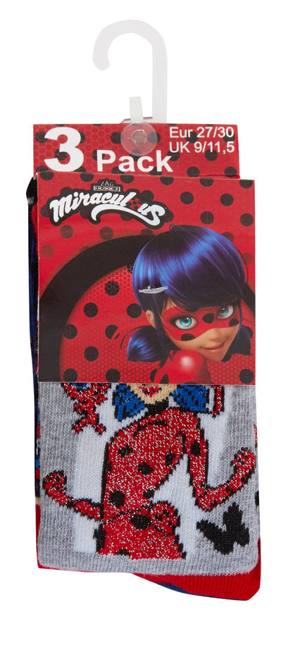 Girls Miraculous Ladybug 3 Pack Socks Girls Character Multipack Ankle Socks Kids