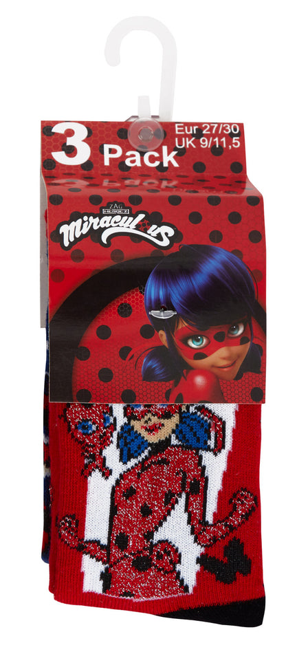 Girls Miraculous Ladybug 3 Pack Socks Girls Character Multipack Ankle Socks Kids