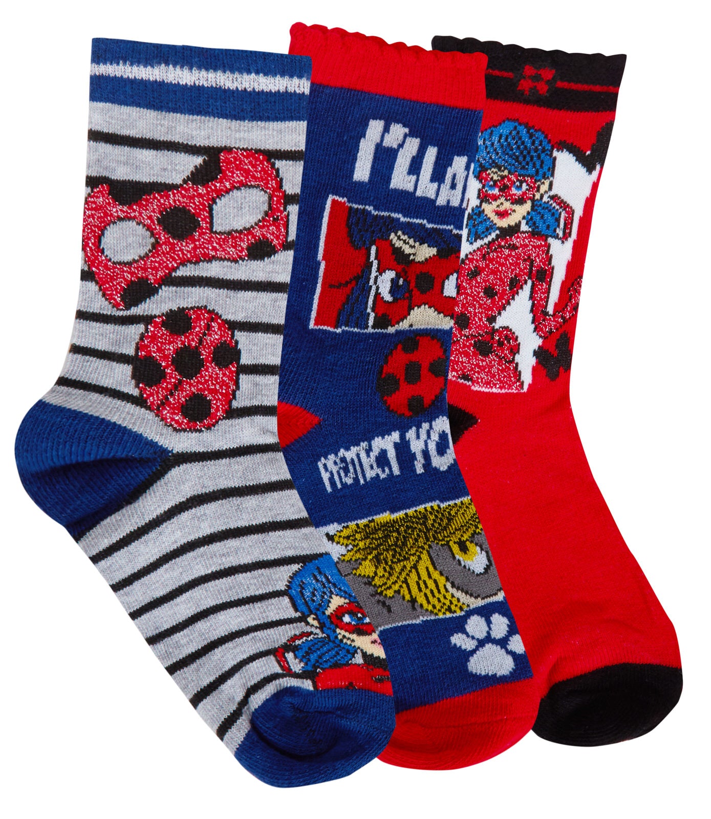 Girls Miraculous Ladybug 3 Pack Socks Girls Character Multipack Ankle Socks Kids
