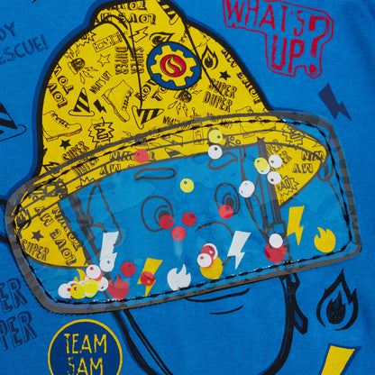 Boys Fireman Sam Long Sleeve T-Shirt 3D Helmet Visor Kids Top Childrens Tee Size