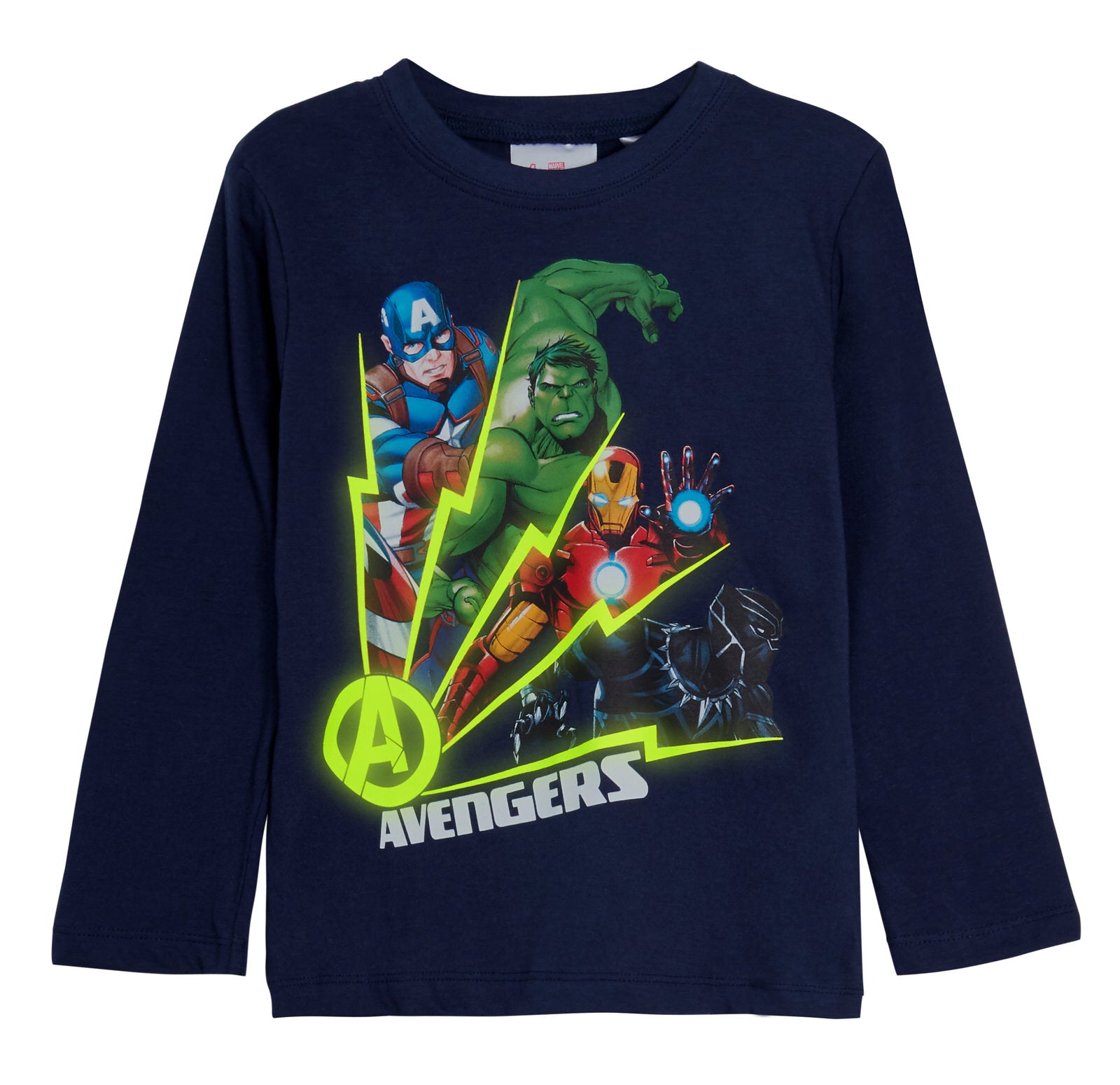 Boys Marvel Avengers Glow In The Dark Full Length Pyjamas Kids Super Hero Pjs