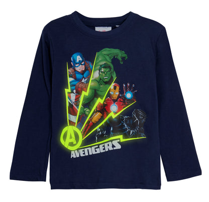 Boys Marvel Avengers Glow In The Dark Full Length Pyjamas Kids Super Hero Pjs