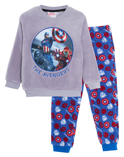 Boys Marvel Avengers Fleece Pyjamas Kids Twosie Pjs Sweater + Lounge Pants Set