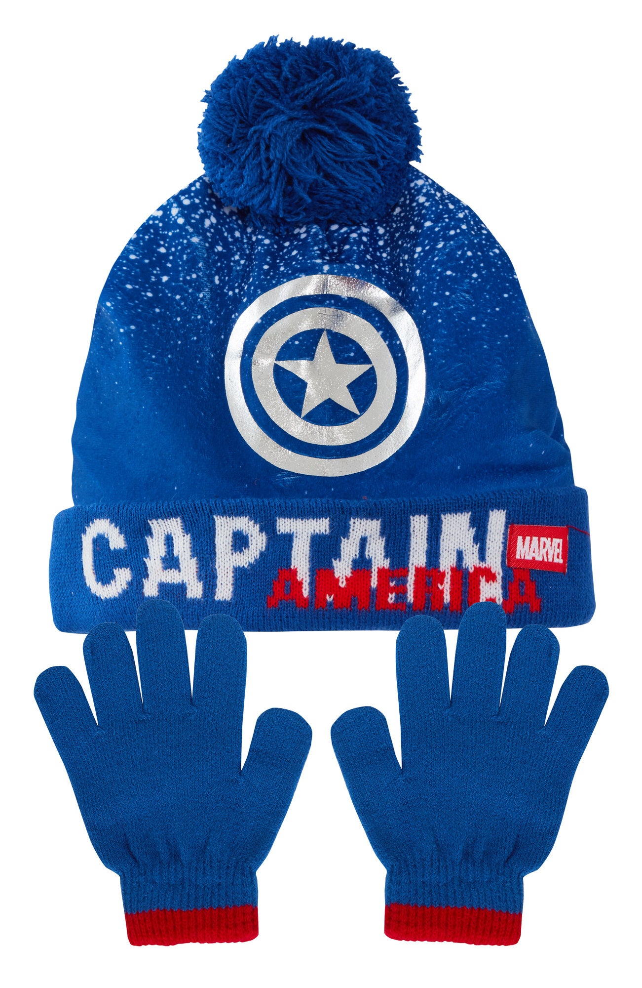 Boys Marvel Bobble Hat + Gloves Winter Set Captain America or Black Panther Set