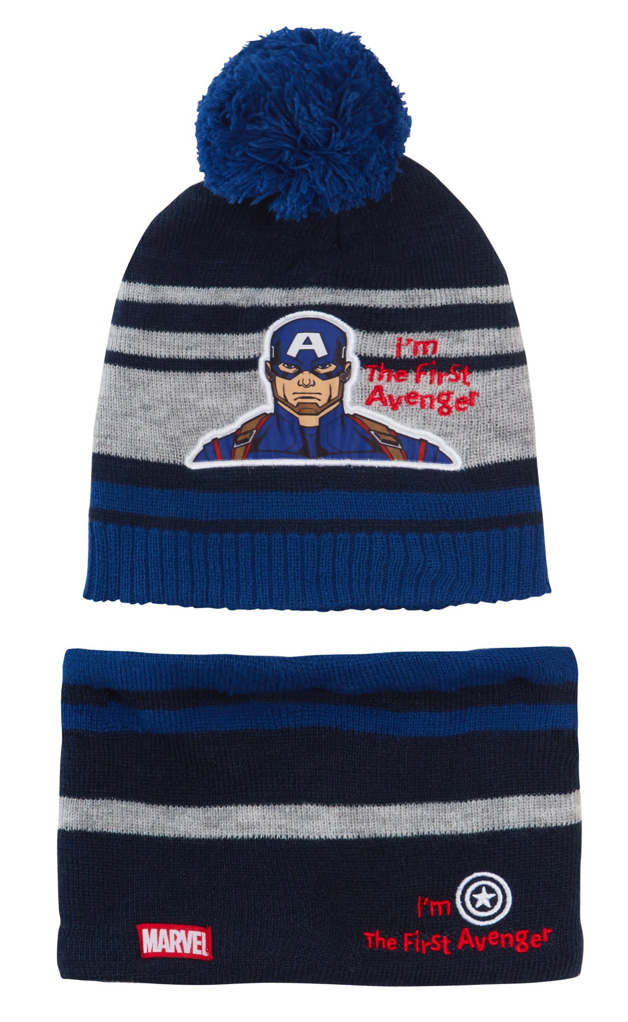 Boys Marvel Bobble Hat + Snood Winter Set Captain America or Black Panther Set