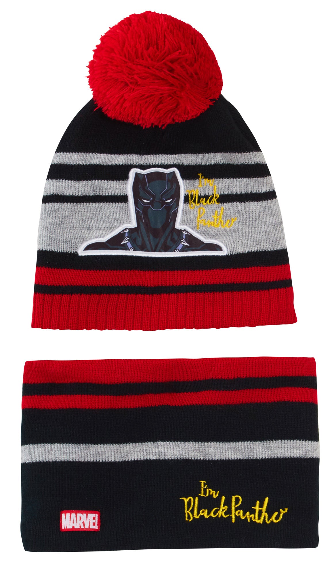 Boys Marvel Bobble Hat + Snood Winter Set Captain America or Black Panther Set