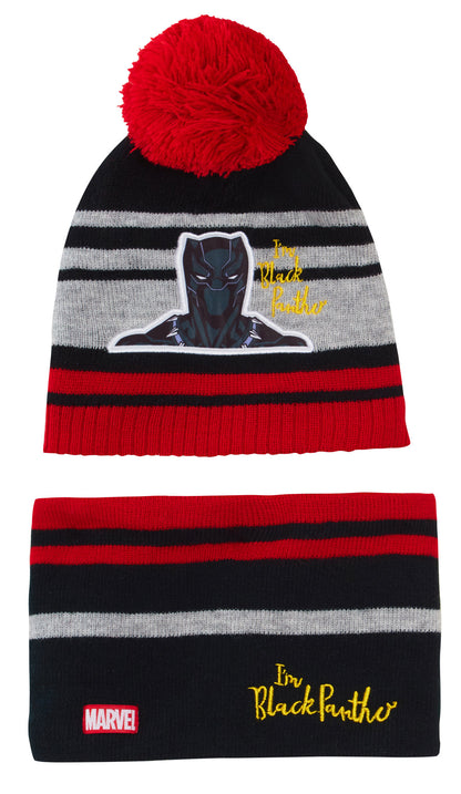 Boys Marvel Bobble Hat + Snood Winter Set Captain America or Black Panther Set
