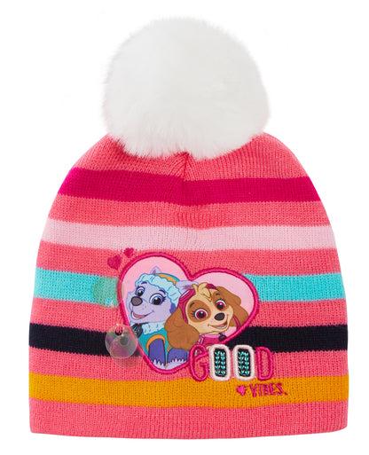 Girls Paw Patrol Bobble Hat + Gloves Winter Set Kids Skye Everest 2 Piece Set