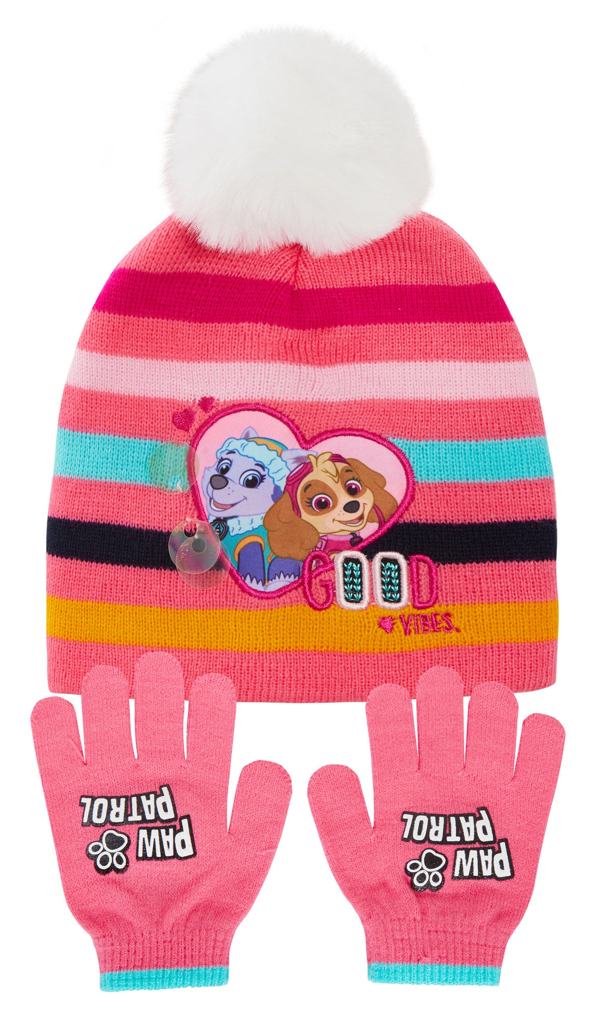 Girls Paw Patrol Bobble Hat + Gloves Winter Set Kids Skye Everest 2 Piece Set