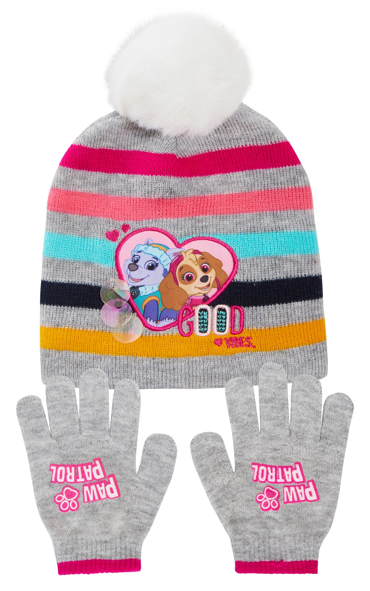 Girls Paw Patrol Bobble Hat + Gloves Winter Set Kids Skye Everest 2 Piece Set