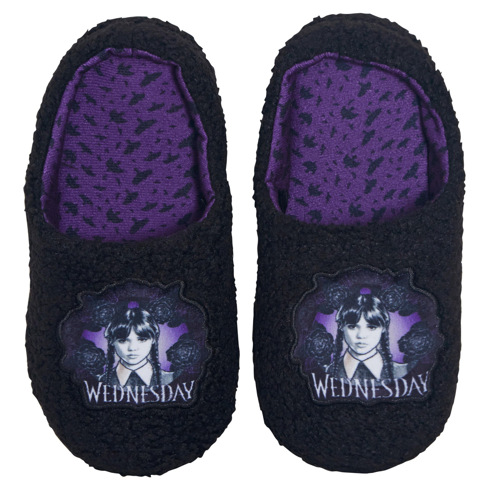 Girls Wednesday Slippers Borg Fleece Mule Slipper Adults Teens House Shoes Gift