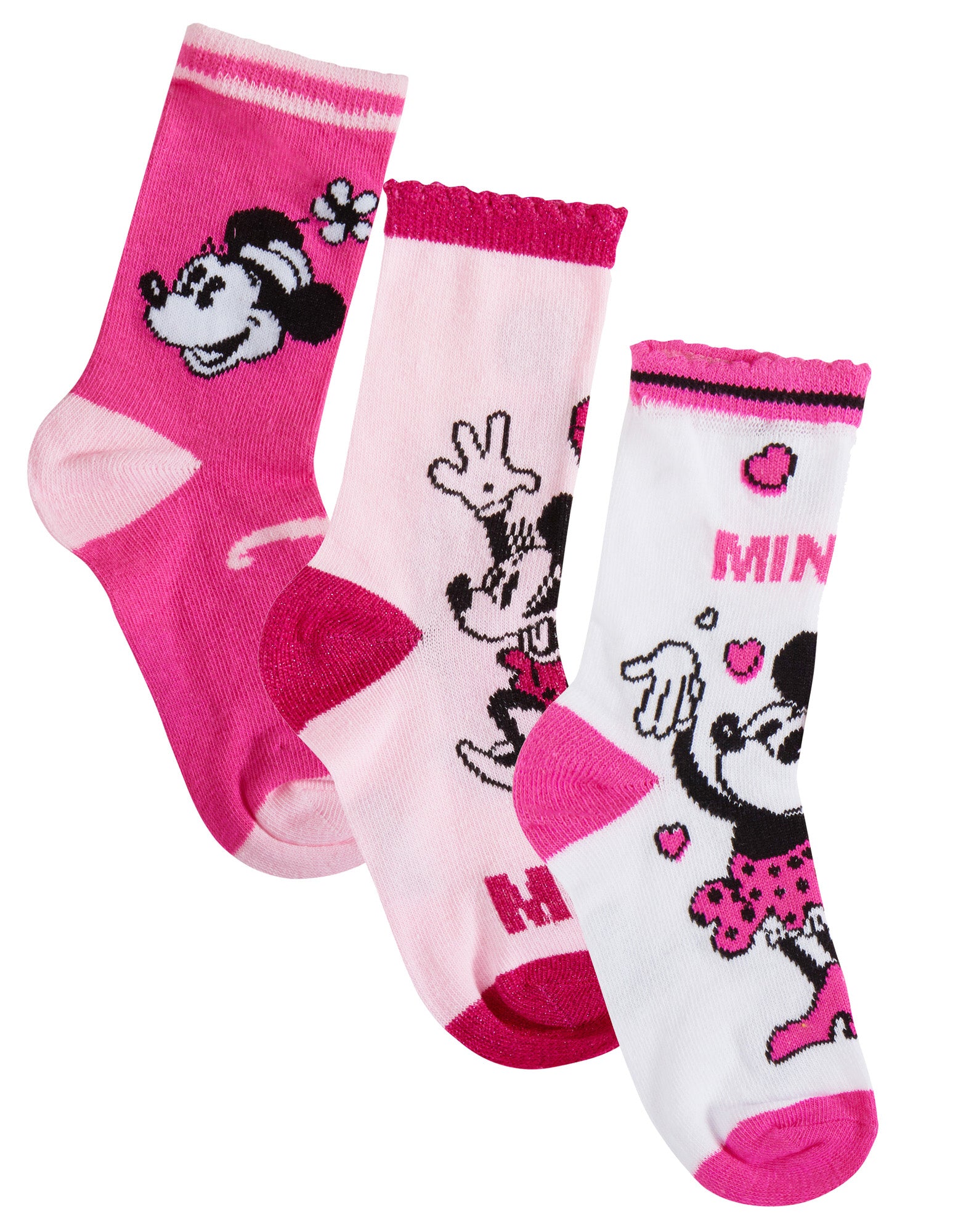 Minnie Mouse 3 Pack Socks Girls Disney Classics 100 Years Multipack Ankle Socks