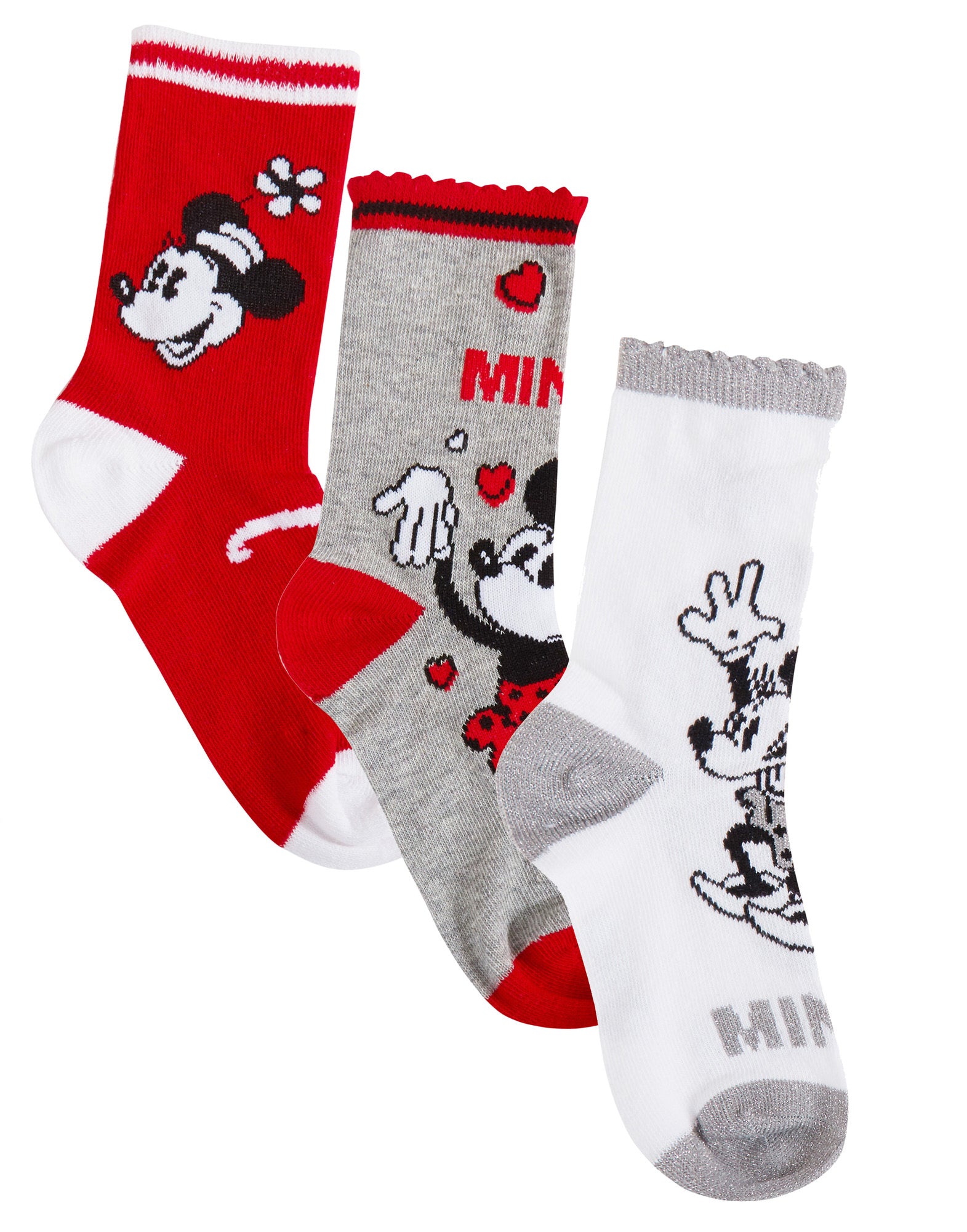 Minnie Mouse 3 Pack Socks Girls Disney Classics 100 Years Multipack Ankle Socks