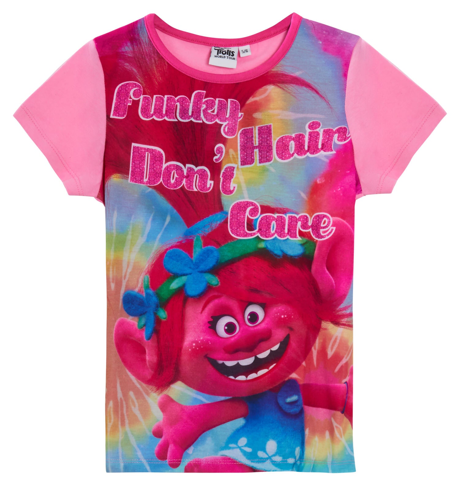 Girls Trolls Short Pyjamas Kids Poppy Glitter Shortie Pjs Set T-Shirt Nightwear