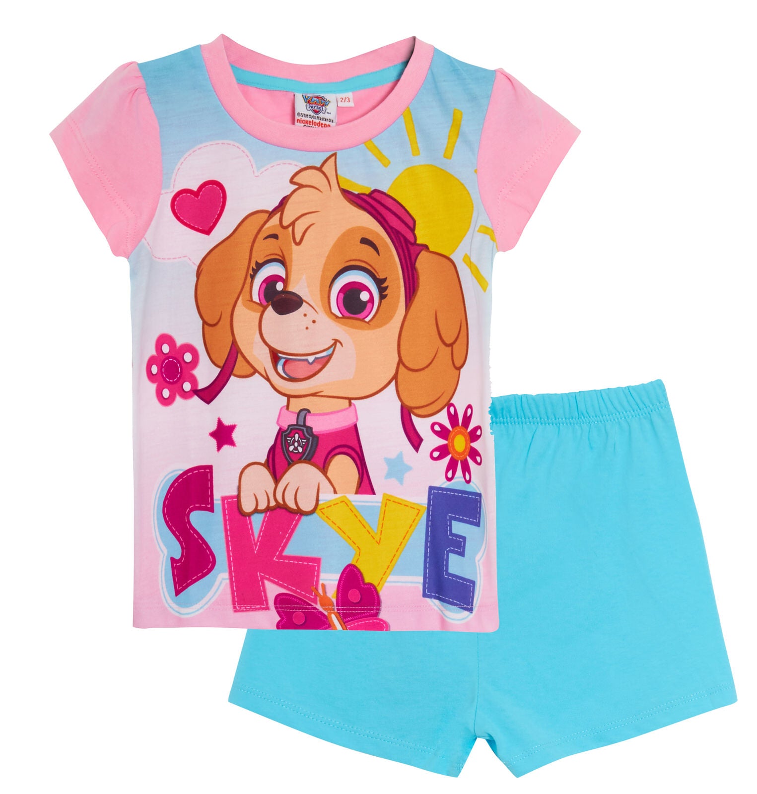 Girls Paw Patrol Short Pyjamas Skye Shortie Pjs Set Nightwear T-Shirt + Shorts