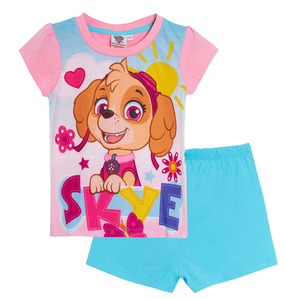 Girls Paw Patrol Short Pyjamas Skye Shortie Pjs Set Nightwear T-Shirt + Shorts