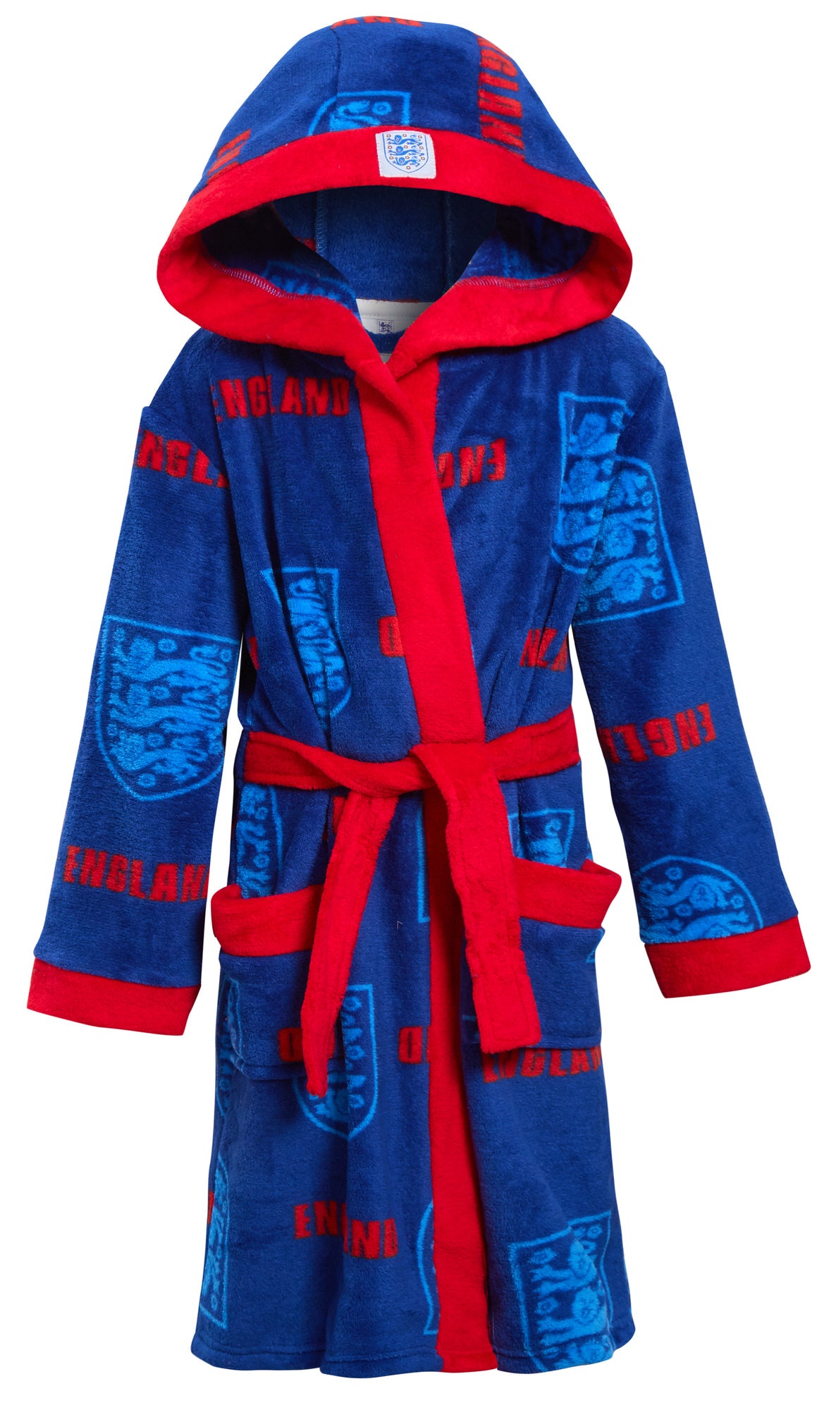 England Football Dressing Gown Kids Hooded Bathrobe Boys Fleece England Robe