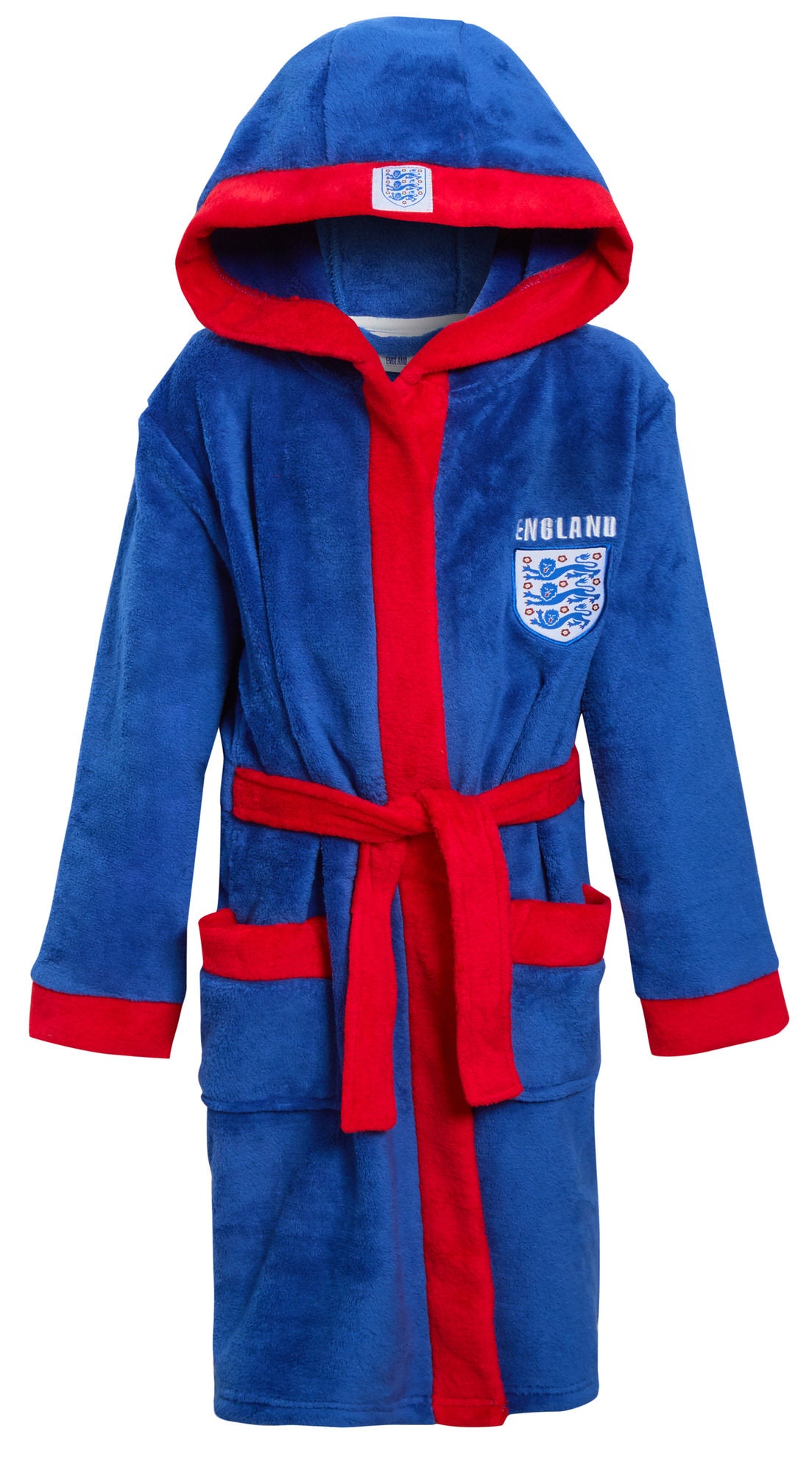 England Football Dressing Gown Kids Hooded Bathrobe Boys Fleece England Robe