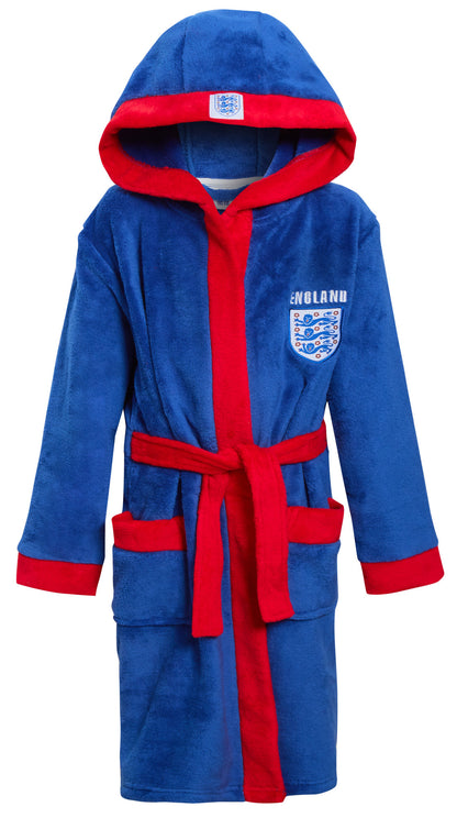England Football Dressing Gown Kids Hooded Bathrobe Boys Fleece England Robe