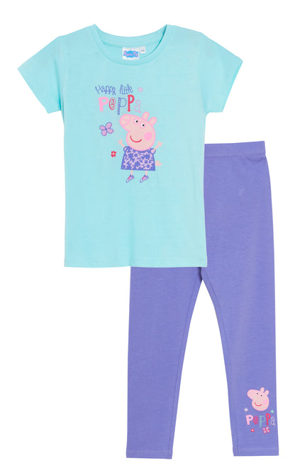 Peppa Pig Girls T-Shirt + Leggings Set Peppa Top Matching Daywear Holiday Outfit