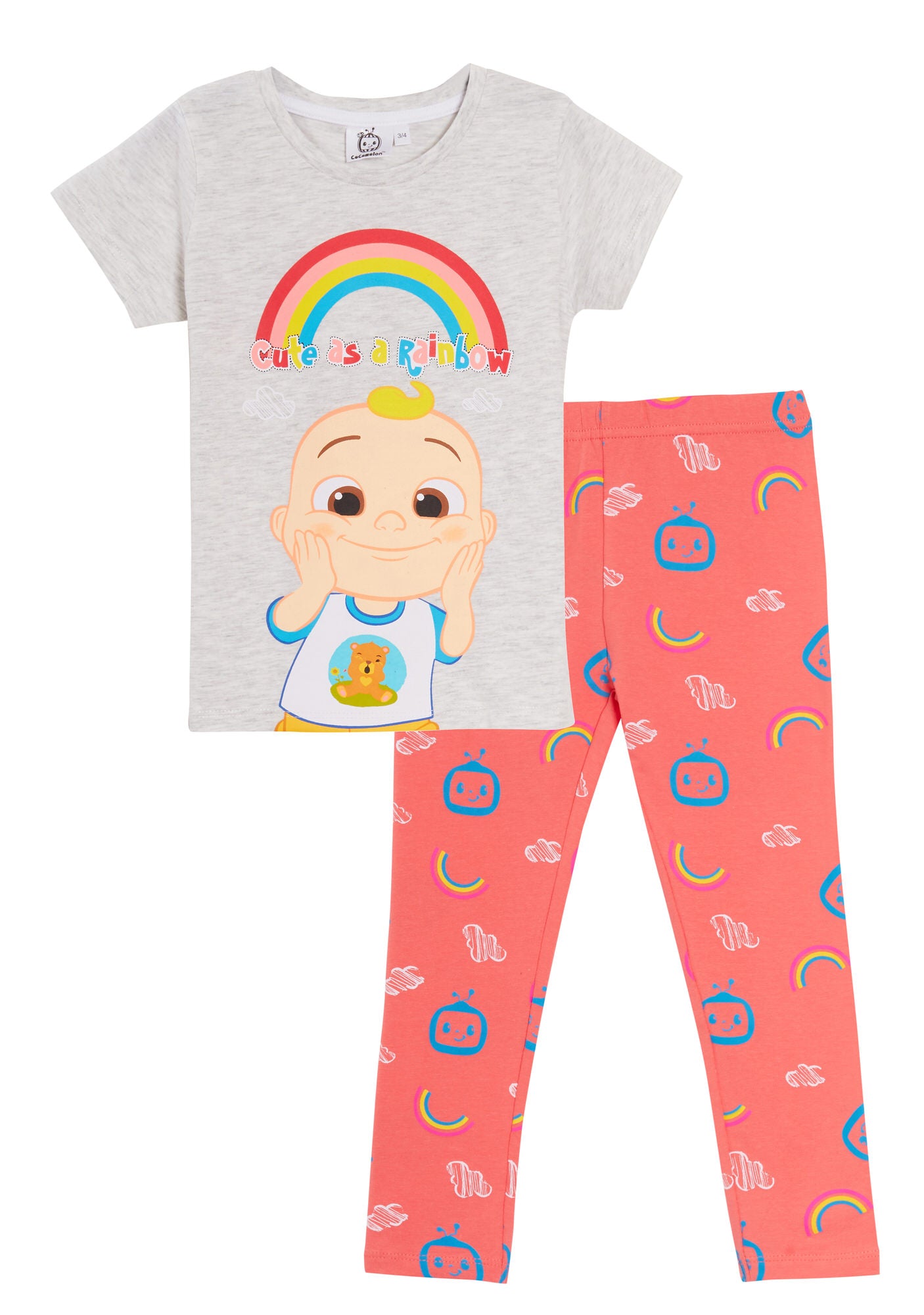 CoCoMelon Girls T-Shirt + Leggings Set JJ Rainbow Top Daywear Holiday Outfit