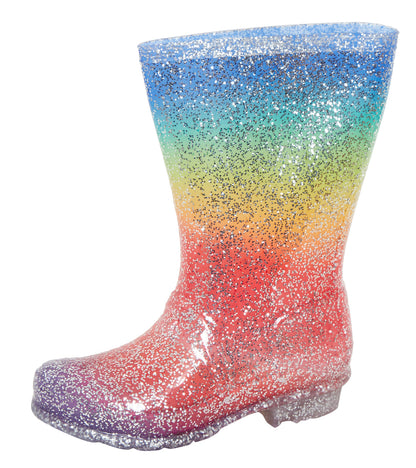 Girls Rainbow Glitter Wellington Boots Kids Wellies Rain Shoes Tall Snow Boots
