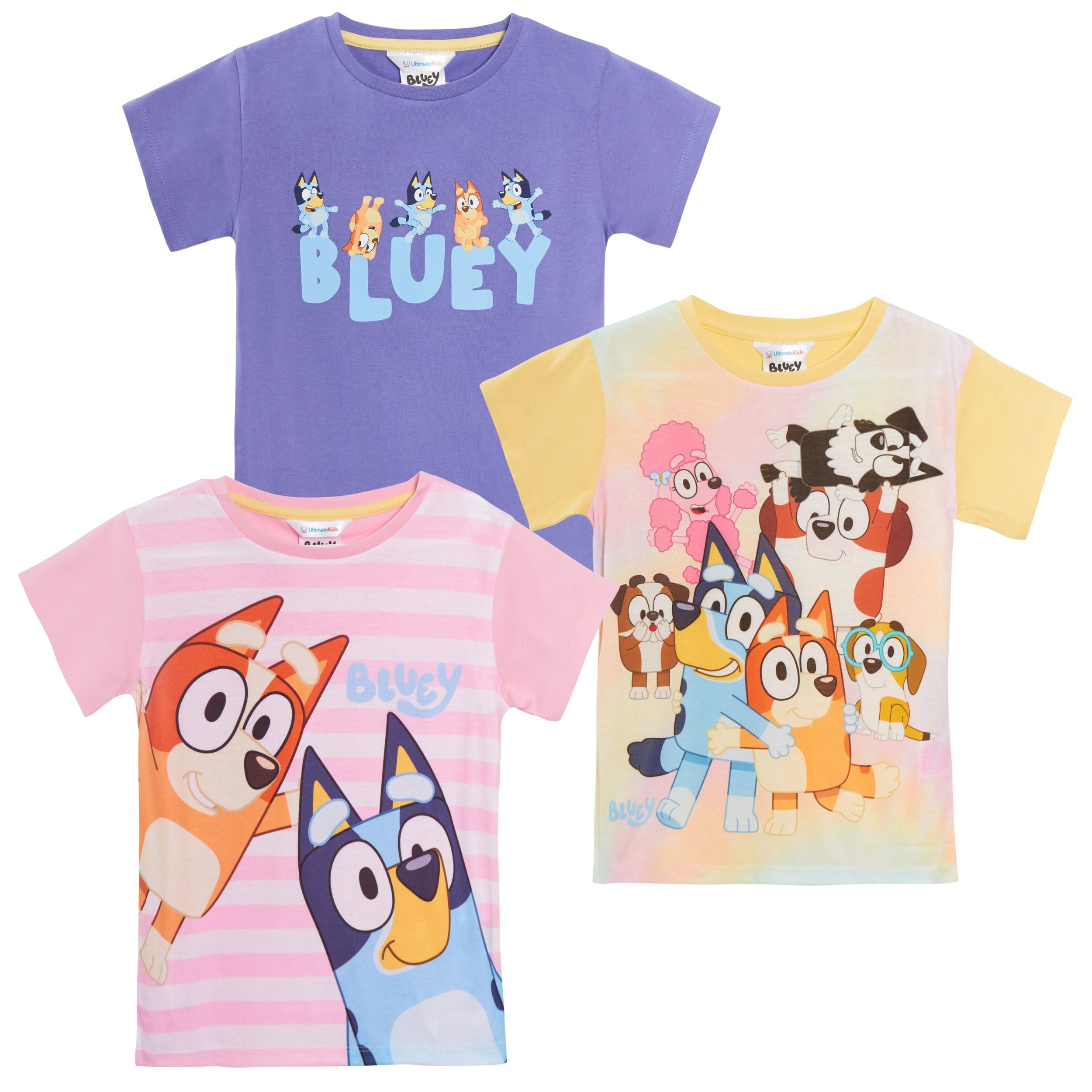 Girls 3 Pack Bluey T-Shirts Kids Multipack Tees Girls Short Sleeved Tops Gift