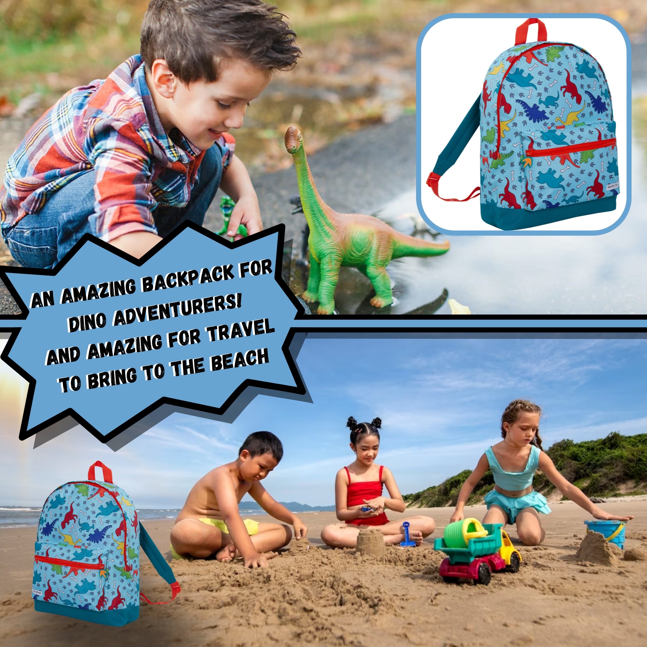 ScruffyTed Dinosaur Boys Backpack Girls Kids Dino Large School Bag Travel Bag