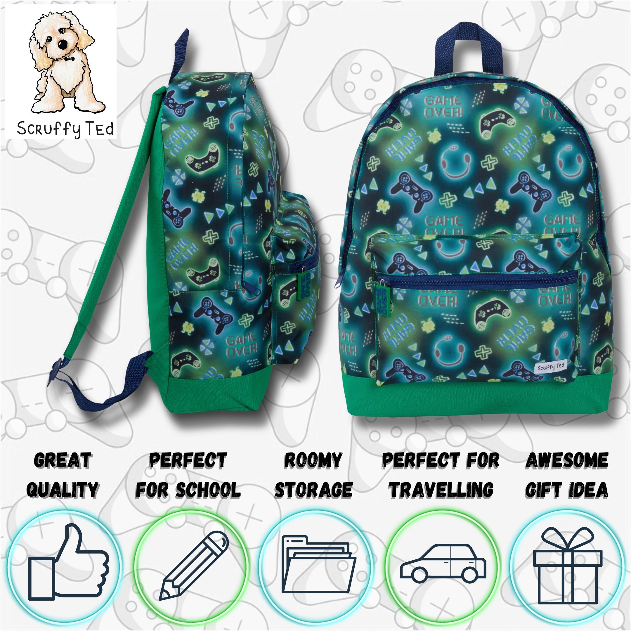 ScruffyTed Boys Gamer Backpack Kids Game Over Large Travel Bag Multi School Bag