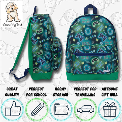 ScruffyTed Boys Gamer Backpack Kids Game Over Large Travel Bag Multi School Bag