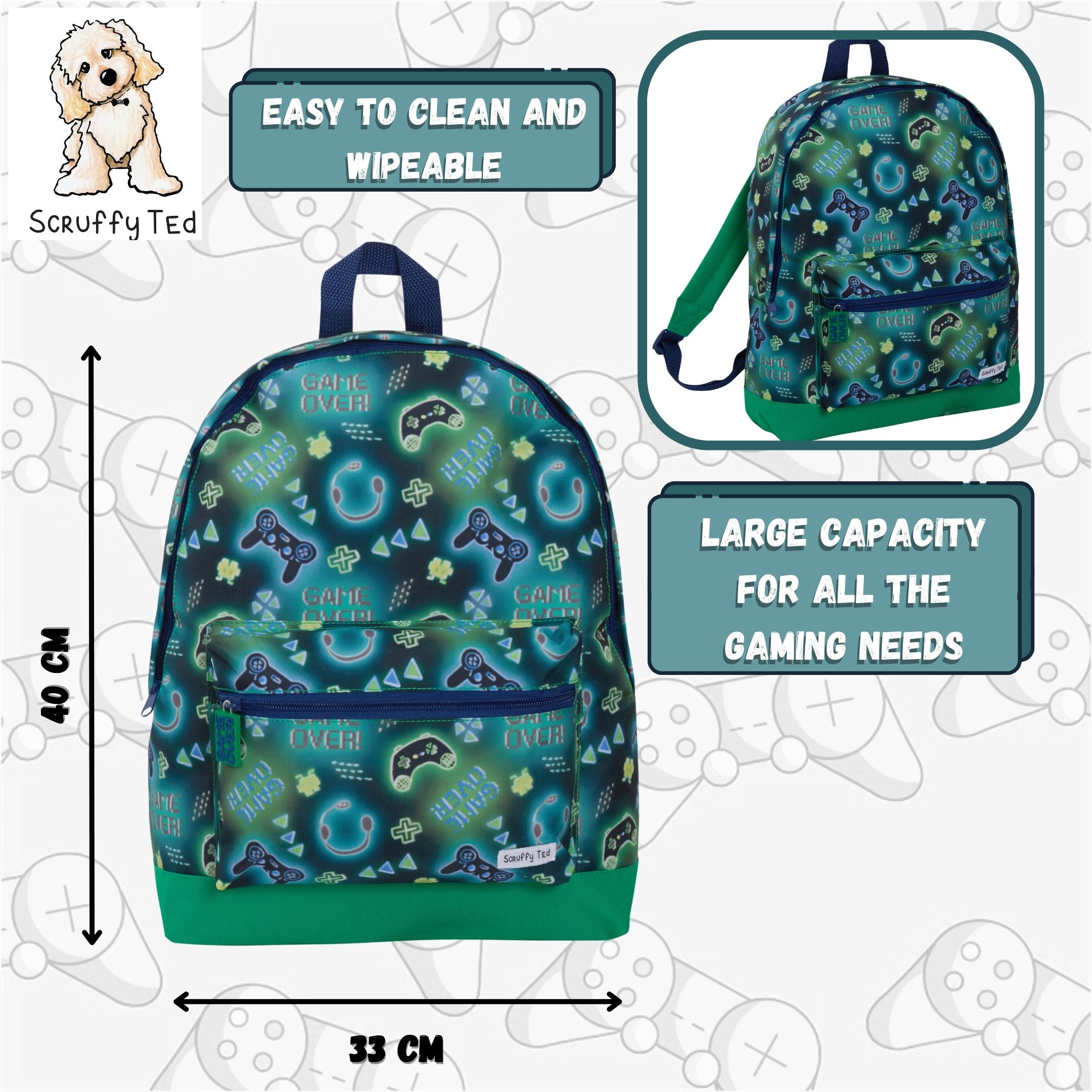 ScruffyTed Boys Gamer Backpack Kids Game Over Large Travel Bag Multi School Bag